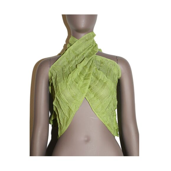 Pleated Green Knit Scarf Soft Lightweight Wrap Shawl Sarong - Picture 3 of 4